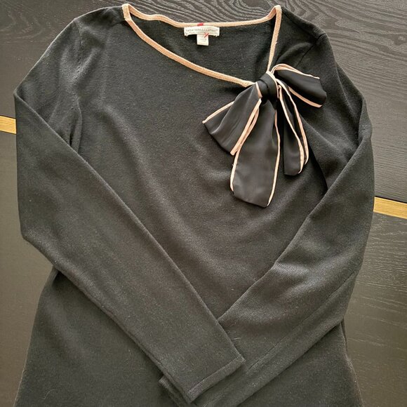 New York & Company Long Sleeve Slant Neck Sweater w/Tie Sz Small Black/Mauve EUC - Picture 6 of 9